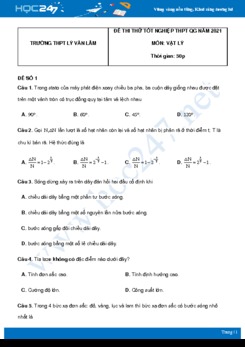 Bộ 5 đề thi thử THPT QG năm 2021 môn Vật Lý có đáp án Trường THPT Lý Văn Lâm