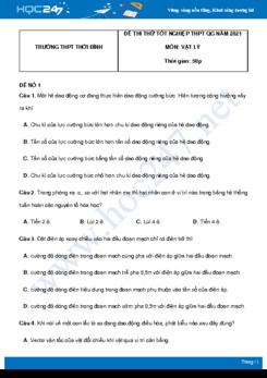 Bộ 5 đề thi thử THPT QG năm 2021 môn Vật Lý có đáp án Trường THPT Thới Bình