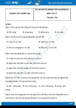 Bộ 5 đề thi thử THPT QG năm 2021 môn Vật Lý có đáp án Trường THPT Khánh Lâm