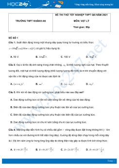 Bộ 5 đề thi thử THPT QG năm 2021 môn Vật Lý có đáp án Trường THPT Khánh An