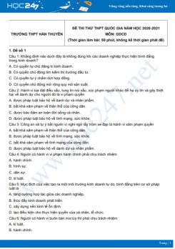Bộ 5 đề thi thử THPT QG năm 2021 môn GDCD Trường THPT Hàn Thuyên Lần 2
