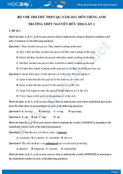 Bộ 5 đề thi thử THPT QG năm 2021 môn Tiếng Anh Trường THPT Nguyễn Hữu Thọ Lần 2