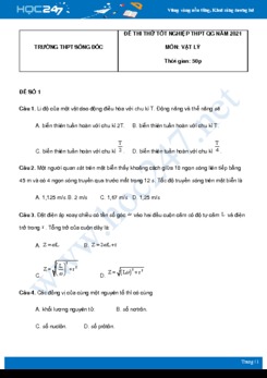 Bộ 5 đề thi thử THPT QG năm 2021 môn Vật Lý có đáp án Trường THPT Sông Đốc