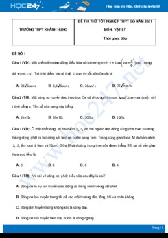Bộ 5 đề thi thử THPT QG năm 2021 môn Vật Lý có đáp án Trường THPT Khánh Hưng