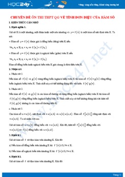 Chuyên đề ôn thi THPT QG về tính đơn điệu của hàm số