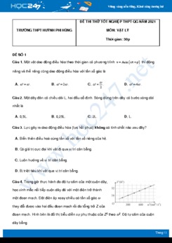 Bộ 5 đề thi thử THPT QG năm 2021 môn Vật Lý có đáp án Trường THPT Huỳnh Phi Hùng