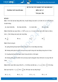 Bộ 5 đề thi thử THPT QG năm 2021 môn Vật Lý có đáp án Trường THPT Nguyễn Mai