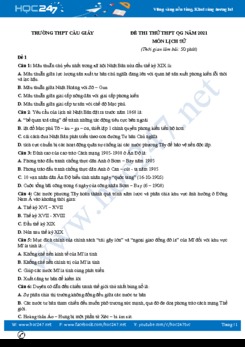 Bộ 5 đề thi thử THPT QG năm 2021 môn Lịch Sử có đáp án Trường THPT Cầu Giấy