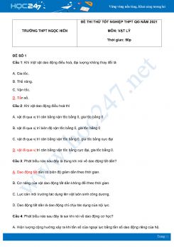 Bộ 5 đề thi thử THPT QG năm 2021 môn Vật Lý có đáp án Trường THPT Ngọc Hiển