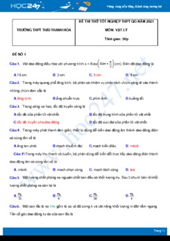 Bộ 5 đề thi thử THPT QG năm 2021 môn Vật Lý có đáp án Trường THPT Thái Thanh Hòa
