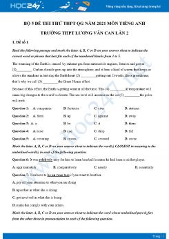 Bộ 5 đề thi thử THPT QG năm 2021 môn Tiếng Anh Trường THPT Lương Văn Can Lần 2