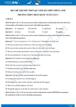 Bộ 5 đề thi thử THPT QG năm 2021 môn Tiếng Anh Trường THPT Trần Quốc Tuấn Lần 2