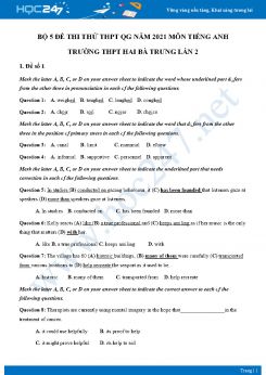 Bộ 5 đề thi thử THPT QG năm 2021 môn Tiếng Anh Trường THPT Hai Bà Trưng Lần 2