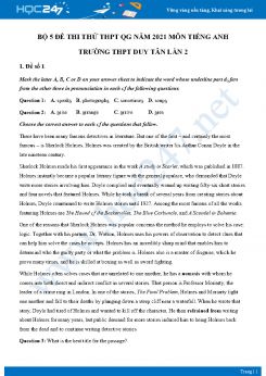 Bộ 5 đề thi thử THPT QG năm 2021 môn Tiếng Anh Trường THPT Duy Tân Lần 2