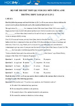 Bộ 5 đề thi thử THPT QG năm 2021 môn Tiếng Anh Trường THPT Tam Quan Lần 2