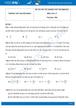 Bộ 5 đề thi thử THPT QG năm 2021 môn Vật Lý có đáp án Trường THPT Nguyễn Đáng