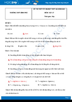 Bộ 5 đề thi thử THPT QG năm 2021 môn Vật Lý có đáp án Trường THPT Bình Phú