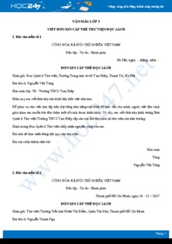 Viết đơn xin cấp thẻ thư viện đọc sách - Văn mẫu lớp 3
