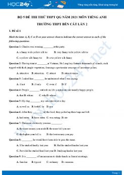 Bộ 5 đề thi thử THPT QG năm 2021 môn Tiếng Anh Trường THPT Bến Cát Lần 2