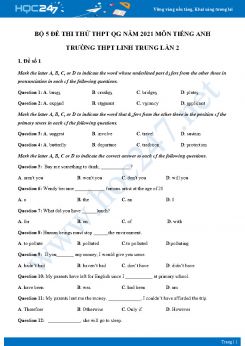 Bộ 5 đề thi thử THPT QG năm 2021 môn Tiếng Anh Trường THPT Linh Trung Lần 2