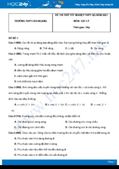 Bộ 5 đề thi thử THPT QG năm 2021 môn Vật Lý có đáp án Trường THPT Cầu Ngang