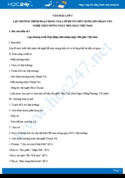 Lập chương trình hoạt động của lớp để tổ chức buổi liên hoan văn nghệ chào mừng ngày Nhà giáo Việt Nam - Văn mẫu lớp 5