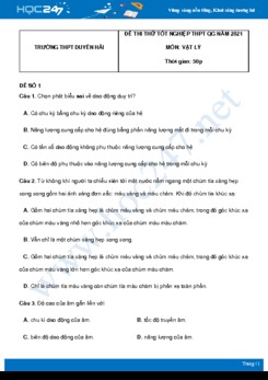 Bộ 5 đề thi thử THPT QG năm 2021 môn Vật Lý có đáp án Trường THPT Duyên Hải