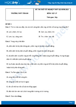 Bộ 5 đề thi thử THPT QG năm 2021 môn Vật Lý có đáp án Trường THPT Tân An