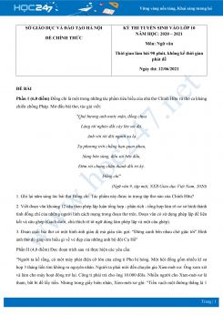 Đáp án đề thi tuyển sinh vào lớp 10 năm 2021 môn Ngữ văn của Sở GD & ĐT Hà Nội