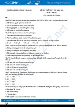 Bộ 5 đề thi thử THPT QG năm 2021 môn Lịch Sử có đáp án Trường THPT Lương Văn Can