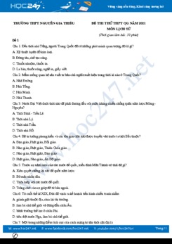 Bộ 5 đề thi thử THPT QG năm 2021 môn Lịch Sử có đáp án Trường THPT Nguyễn Gia Thiều