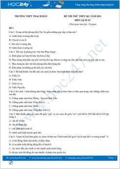 Bộ 5 đề thi thử THPT QG năm 2021 môn Lịch Sử có đáp án Trường THPT Thạch Bàn