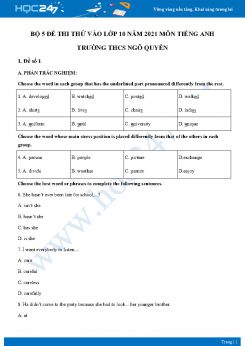 Bộ 5 đề thi thử vào lớp 10 năm 2021 môn Tiếng Anh Trường THCS Ngô Quyền