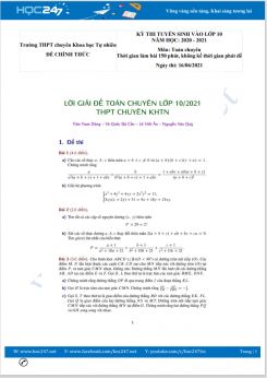 Đáp án đề thi tuyển sinh vào lớp 10 năm 2021 môn Toán trường chuyên Khoa học Tự nhiên
