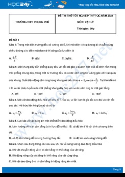 Bộ 5 đề thi thử THPT QG năm 2021 môn Vật Lý có đáp án Trường THPT Phong Phú