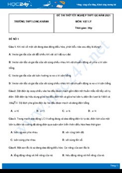 Bộ 5 đề thi thử THPT QG năm 2021 môn Vật Lý có đáp án Trường THPT Long Khánh