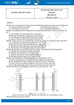 Bộ 5 Đề thi thử THPT QG môn Địa Lí năm 2021 Trường THPT Đô Lương