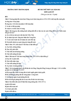 Bộ 5 đề thi thử THPT QG năm 2021 môn Lịch Sử có đáp án Trường THPT Trương Định