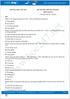Bộ 5 đề thi thử THPT QG năm 2021 môn Lịch Sử lần 3 có đáp án Trường THPT Tây Sơn