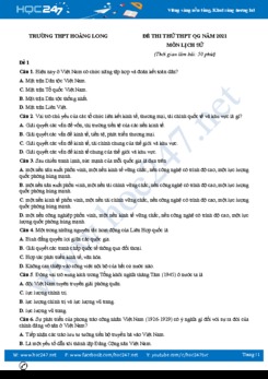 Bộ 5 đề thi thử THPT QG năm 2021 môn Lịch Sử có đáp án Trường THPT Hoàng Long