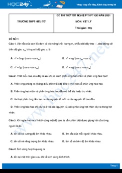 Bộ 5 đề thi thử THPT QG năm 2021 môn Vật Lý có đáp án Trường THPT Hiếu Tử