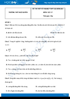 Bộ 5 đề thi thử THPT QG năm 2021 môn Vật Lý có đáp án Trường THPT Ngô Quyền
