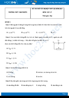 Bộ 5 đề thi thử THPT QG năm 2021 môn Vật Lý có đáp án Trường THPT Tam Phước