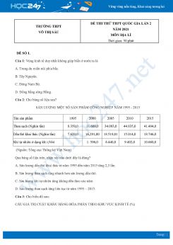 Bộ 5 Đề thi thử THPT QG môn Địa Lí năm 2021 Trường THPT Võ Thị Sáu lần 2