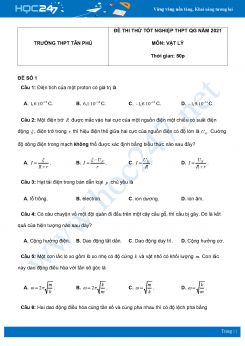 Bộ 5 đề thi thử THPT QG năm 2021 môn Vật Lý có đáp án Trường THPT Tân Phú