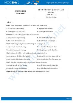 Bộ 5 Đề thi thử THPT QG môn Địa Lí năm 2021 Trường THPT Hồng Bàng lần 2
