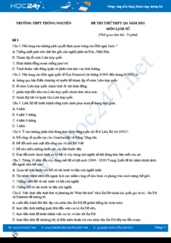 Bộ 5 đề thi thử THPT QG năm 2021 môn Lịch Sử có đáp án Trường THPT Thông Nguyên