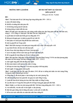 Bộ 5 đề thi thử THPT QG năm 2021 môn Lịch Sử có đáp án Trường THPT Lâm Bình