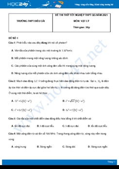 Bộ 5 đề thi thử THPT QG năm 2021 môn Vật Lý có đáp án Trường THPT Điểu Cải