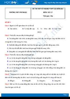 Bộ 5 đề thi thử THPT QG năm 2021 môn Vật Lý có đáp án Trường THPT Phú Ngọc